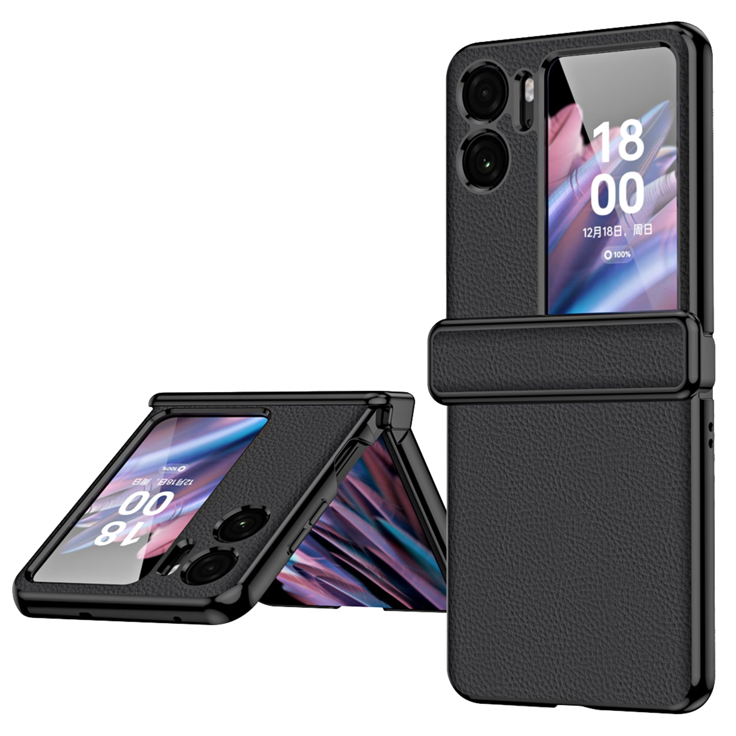 For Oppo Find N2 Flip 5G Litchi Texture PU Leather Coated PC Drop-proof Cover Electroplated Phone Case For Oppo Find N2 Flip 5G Litchi Texture PU Leather Coated PC Drop-proof Cover Electroplated Phone Case